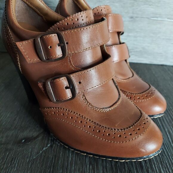 NEWEuro Soft By Sofft Sadira Women’s 7.5 Brown Booties Wingtip Buckle Shoe Heels - Picture 7 of 12